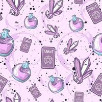 Purple occult seamless pattern with different magic objects vector