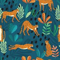 Seamless pattern with hand drawn big cat cheetahs vector