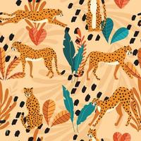 Seamless pattern with hand drawn big cat cheetahs vector