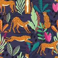 Seamless pattern with hand drawn big cat cheetahs vector