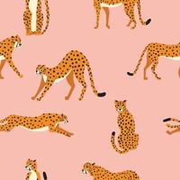 Seamless pattern with hand drawn big cat cheetahs vector