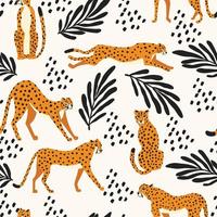 Seamless pattern with hand drawn big cat cheetahs vector