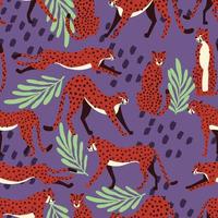 Seamless pattern with hand drawn big cat cheetahs vector