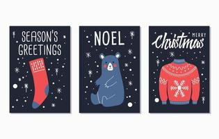feliz navidad y próspero año nuevo tarjetas de letras vector
