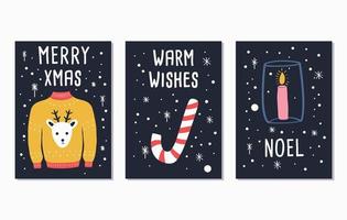 feliz navidad y próspero año nuevo tarjetas de letras vector