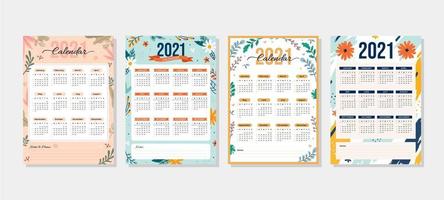 Calendario 2021 con tema floral vector