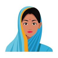 avatar de rostro de mujer india vector