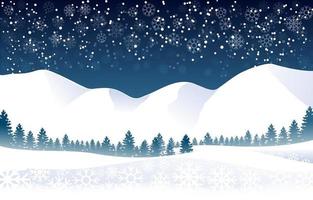 Snowy Mountain Winter Landscape with Snowflakes vector