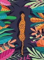 Wild big cheetah walking through dark tropical background vector