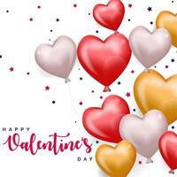 Happy Valentine's day floating heart balloons and stars vector