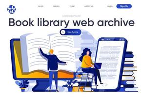 Book library web archive flat landing page vector