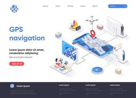 GPS navigation isometric landing page vector