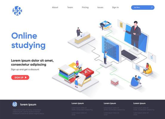 Online studying isometric landing page