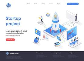 Startup project isometric landing page vector