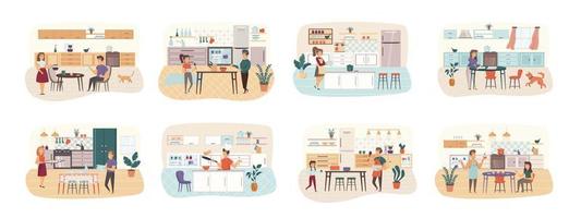 Cooking bundle of scenes with flat people characters vector