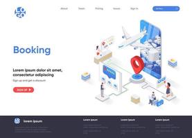 Booking isometric landing page vector