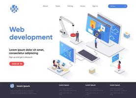 Web development isometric landing page vector