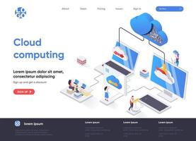 Cloud computing isometric landing page vector