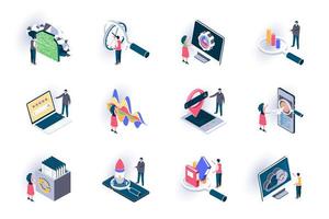 SEO optimization isometric icons set vector