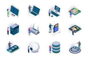 Computer elements isometric icons set vector