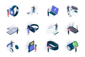 Technology devices isometric icons set vector