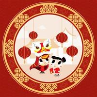 dos niños celebran el año nuevo chino vector