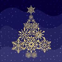 Snowflake Shaped Christmas-Tree with Blue Wave vector