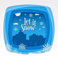 Let it snow título de tipografía con copos de nieve en un concepto de luna llena vector