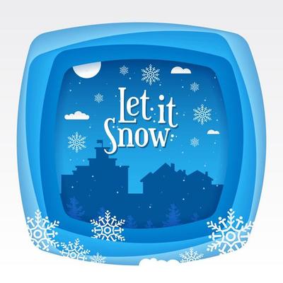 Let it snow typography title with snowflakes on a full moon concept