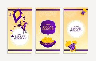 banner makar sankranti amarillo y morado vector