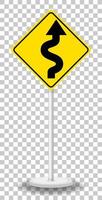 Yellow traffic warning sign on transparent background vector