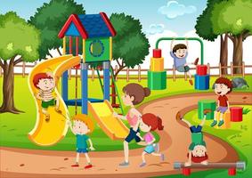 Children playing in the playground scene vector