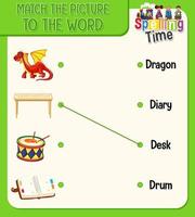Word to picture matching worksheet for children vector