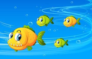 Many exotic fishes cartoon character in the underwater scene vector