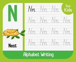 Alphabet tracing worksheet with letter and vocabulary vector