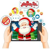 Santa Claus cartoon character on tablet on white background vector