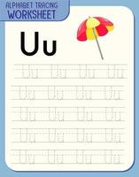 Alphabet tracing worksheet with letter U and u vector