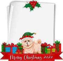 papel en blanco con logotipo de fuente feliz navidad 2020 y perro vector