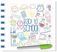 Set of school element doodle on notebook vector