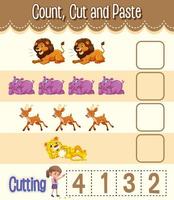 Count, Cut and Paste maths worksheet for children vector