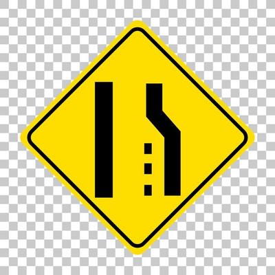 Yellow traffic warning sign on transparent background