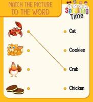 Word to picture matching worksheet for children vector