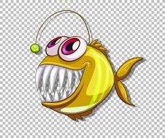 Yellow Angler fish cartoon character on transparent background vector