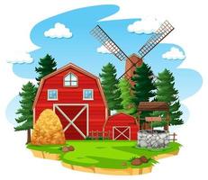 Farm with red barn and windmill on white background vector