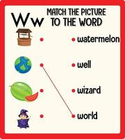 Haga coincidir la imagen con la hoja de trabajo de palabras para niños. vector