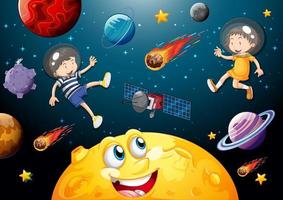 Moon with happy face on space galaxy theme background vector