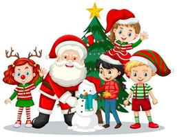 santa claus con niños usan traje de navidad personaje de dibujos animados sobre fondo blanco vector