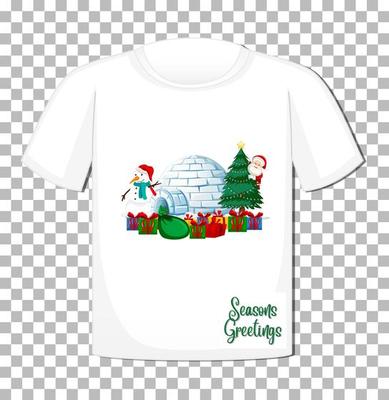 Santa Claus cartoon character with Christmas theme element on t-shirt on transparent background