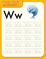 Alphabet tracing worksheet with letter W and w vector