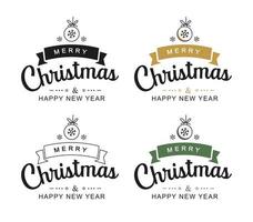 Merry christmas and happy new year typography labels vector